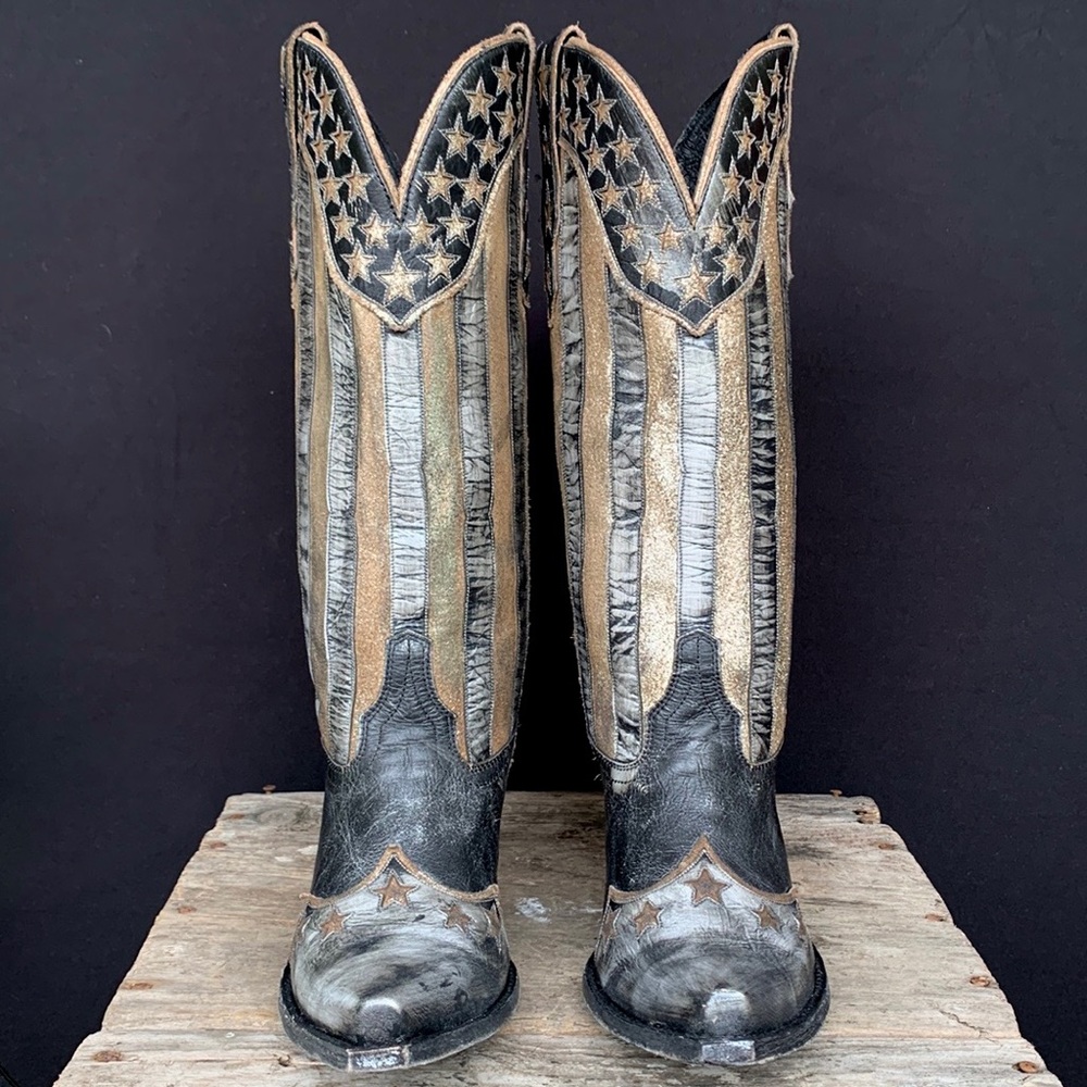 SOLD OLD GRINGO Bloom American Flag Black Knee High Cowgirl Cowboy Western Boots - Picture 4 of 9
